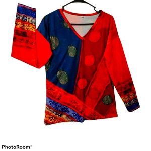 Fashion Concept women’s medium colorful deco print pullover blouse. NWT